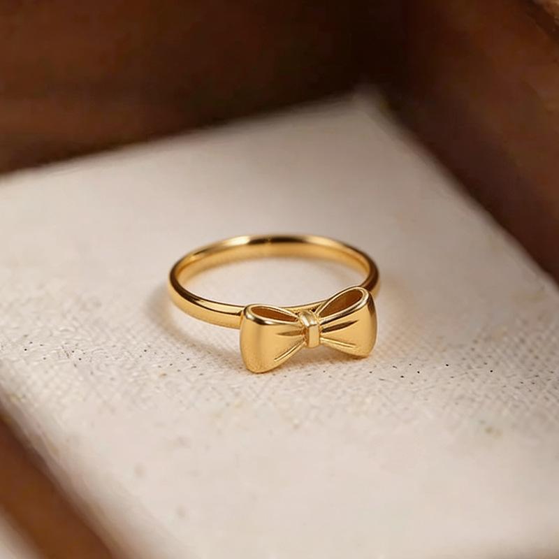 Simple Titanium Steel Bow Ring Female Cute Girlfriend Cold Style Ins Ring