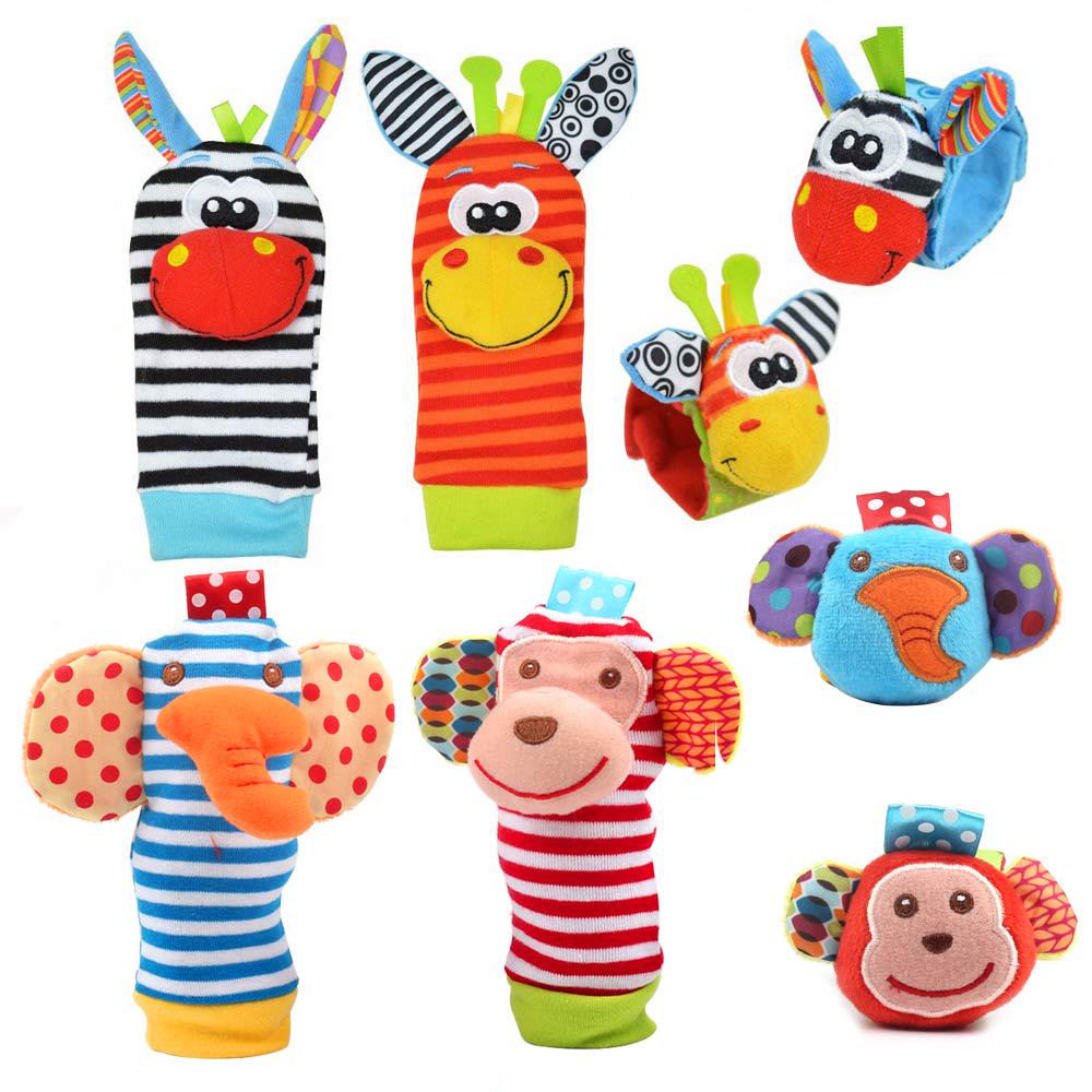 Cartoon Wrist Strap Rattles Animal Socks Baby Toys Infant Soft Handbells Baby Rattles Plush Sock