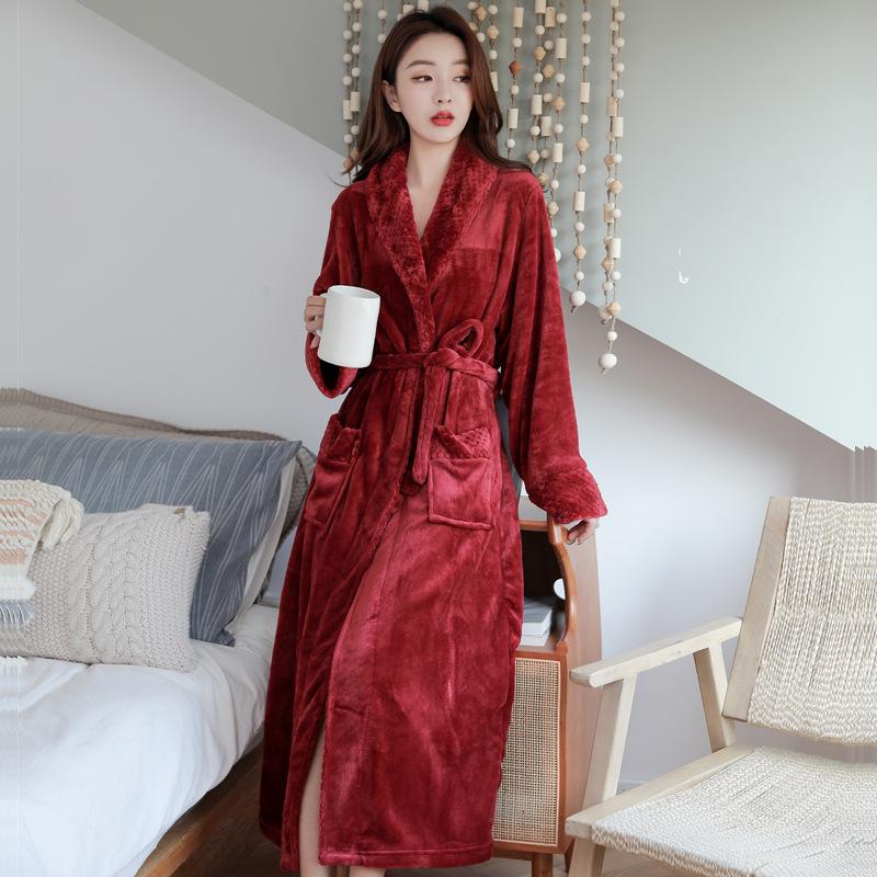 Женский зимний термохалат длинный женский толстый теплый коралловый флисовый кимоно банный халат больших размеров ночные рубашки невесты халат