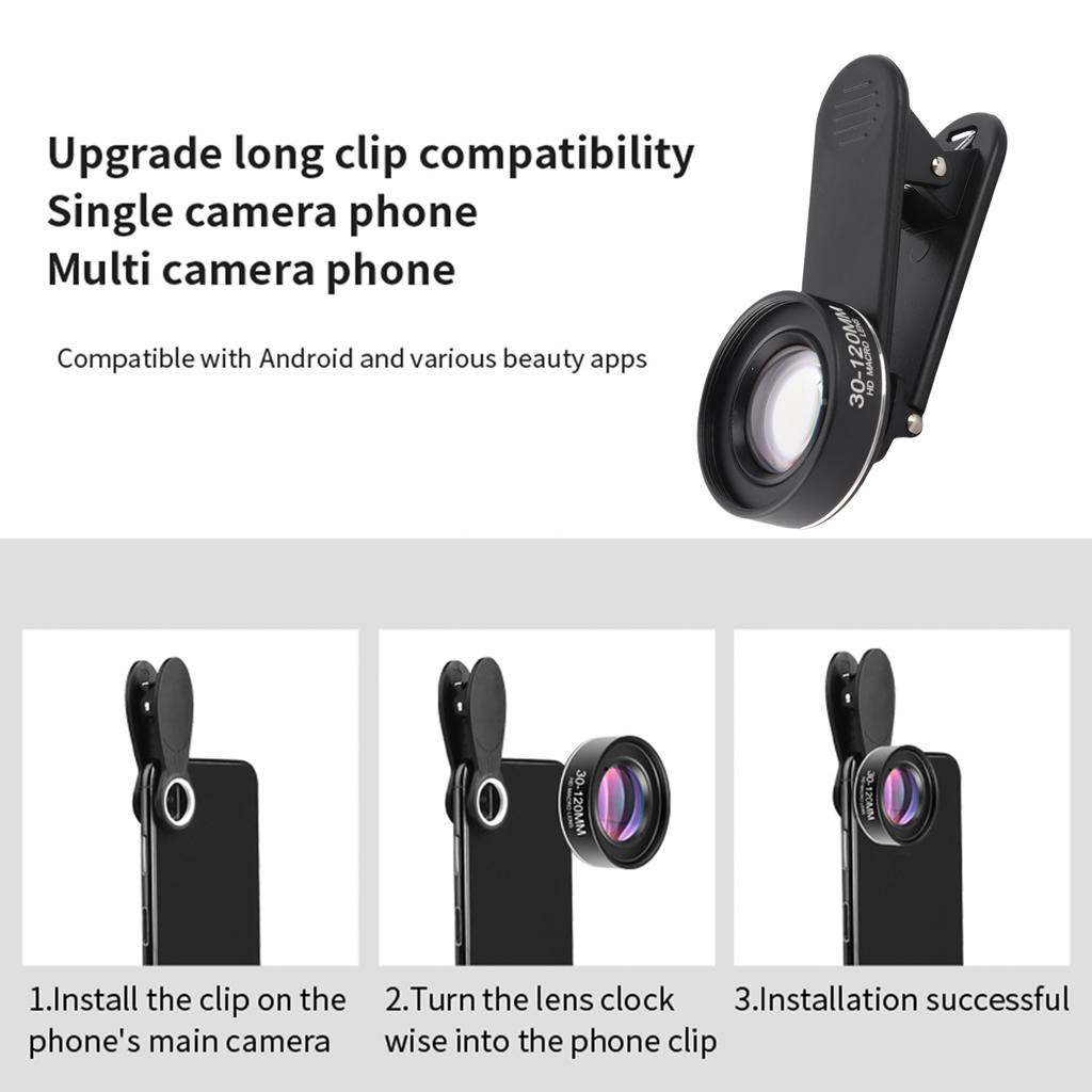 Cell Phone NaMacro Lens 30mm-120mm Smartphone Camera Lens No Distortion with Storage Box Replacement