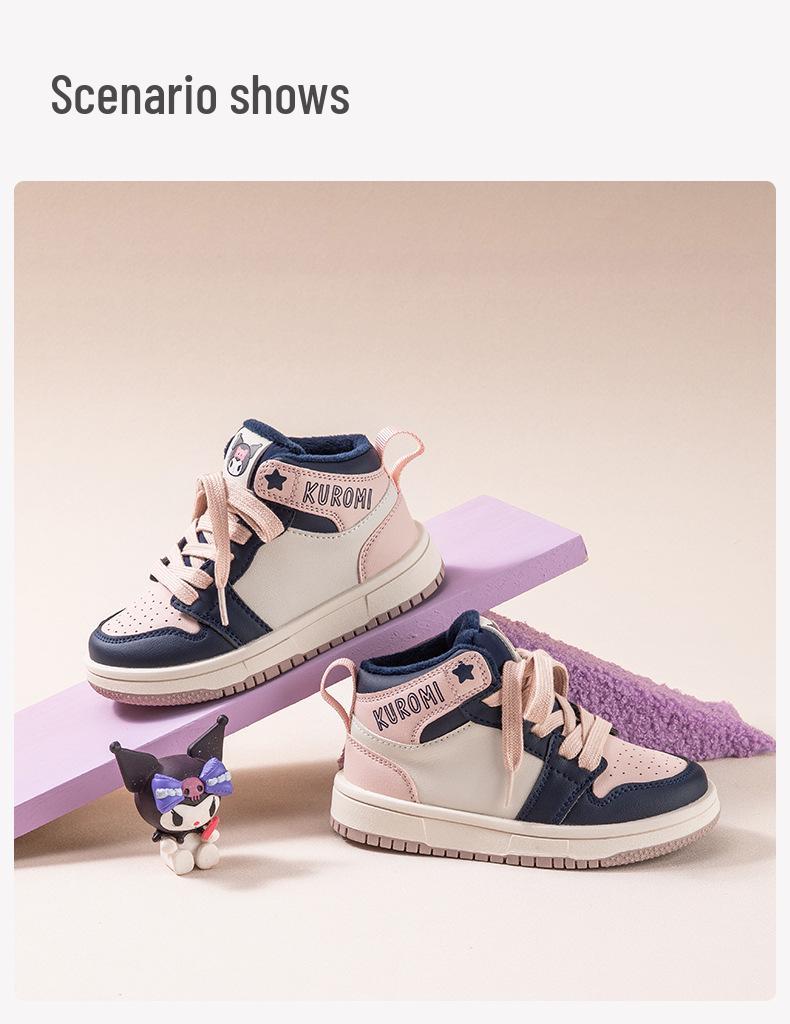 Kuromi Kids' Mid-Top Non-Slip Skate Shoes - Winter 2025 Velvet Warmth, Trendy Design for Boys & Girls