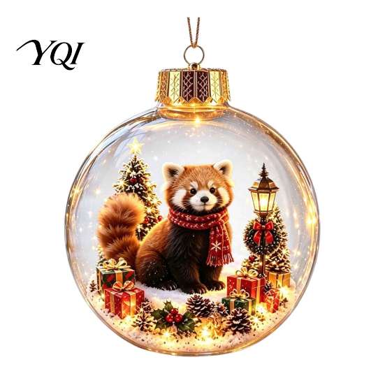 Festive Window Display Ornaments 3D Christmas Animal Faux Crystal Ball Ornament, Lighted Acrylic Hanging Decor Holiday with Hedgehog Penguin
