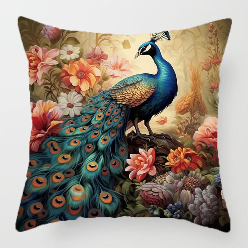 Retro peacock flower pattern throw pillow cover with short plush print living room sofa decoration cushion cover pillow covers