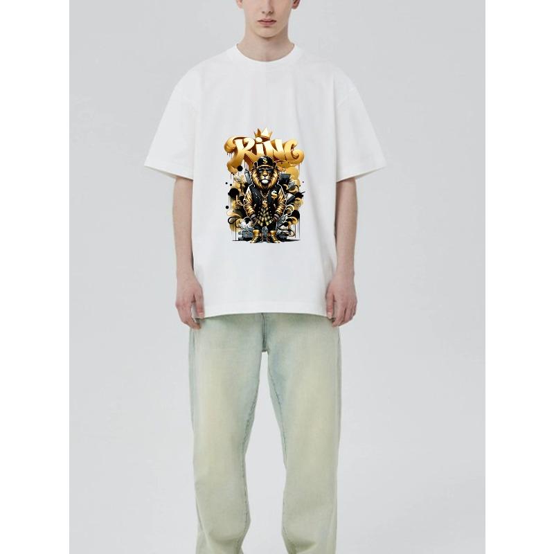 Черная футболка с принтом короля льва и золотой короны для повседневной носки