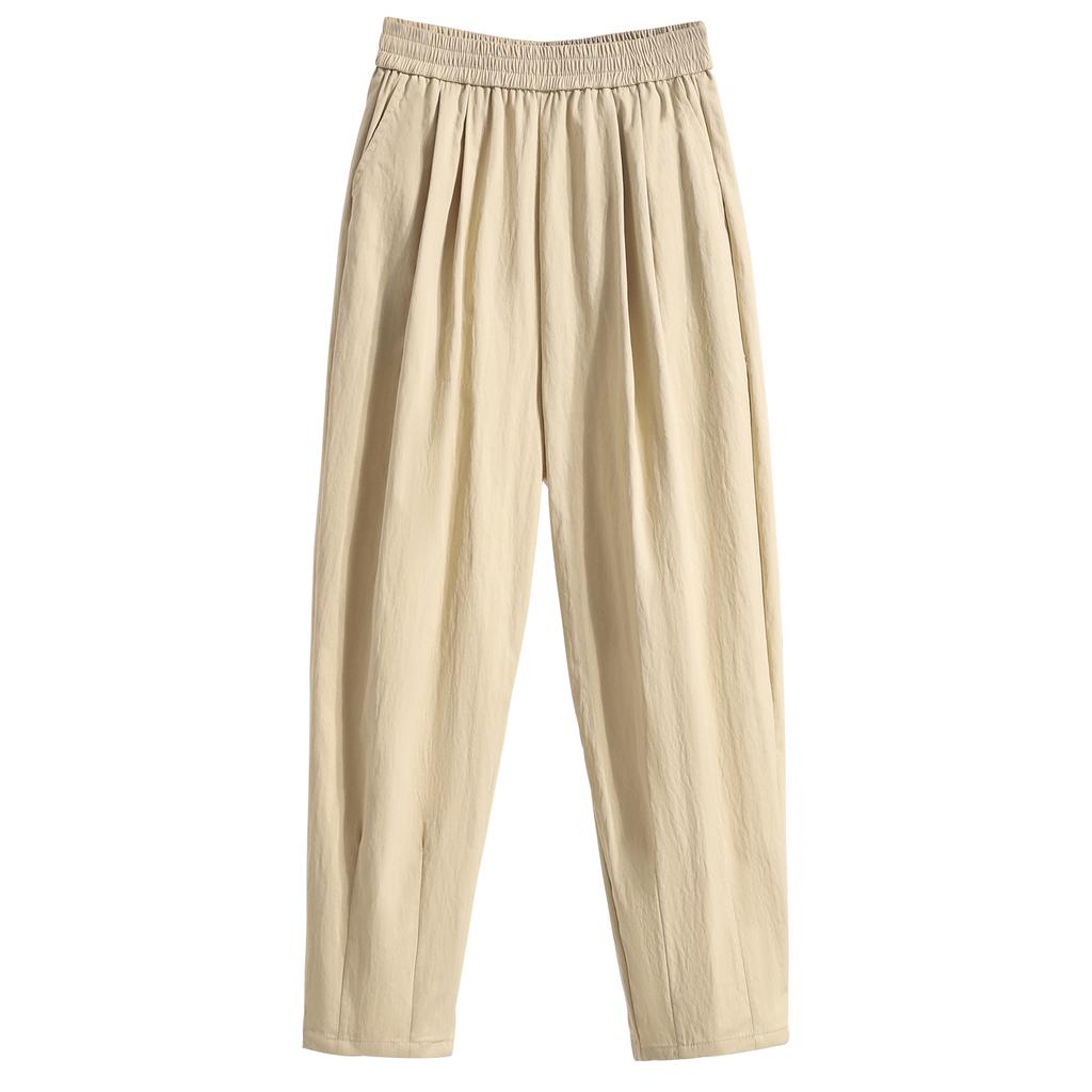 DIMANAF Летние длинные брюки больших размеров для женщин, эластичная талия, свободные винтажные брюки, новые повседневные однотонные брюки-шаровары
