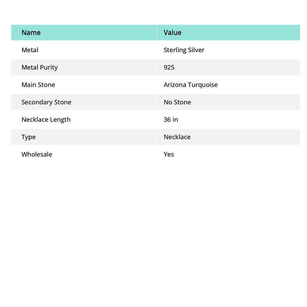 Ювелирное ожерелье из стерлингового серебра 925 пробы с натуральным бирюзовым камнем Аризоны 36 дюймов P0a95