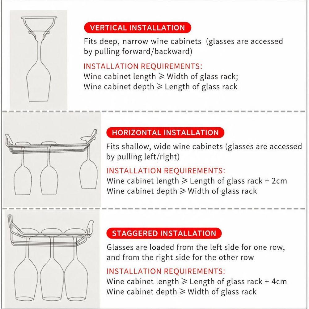 Stainless Steel Wine Glass Rack Hanging Design Double Row Wine Glass Holder Under Shelf Mount Under Cabinet Stemware Rack