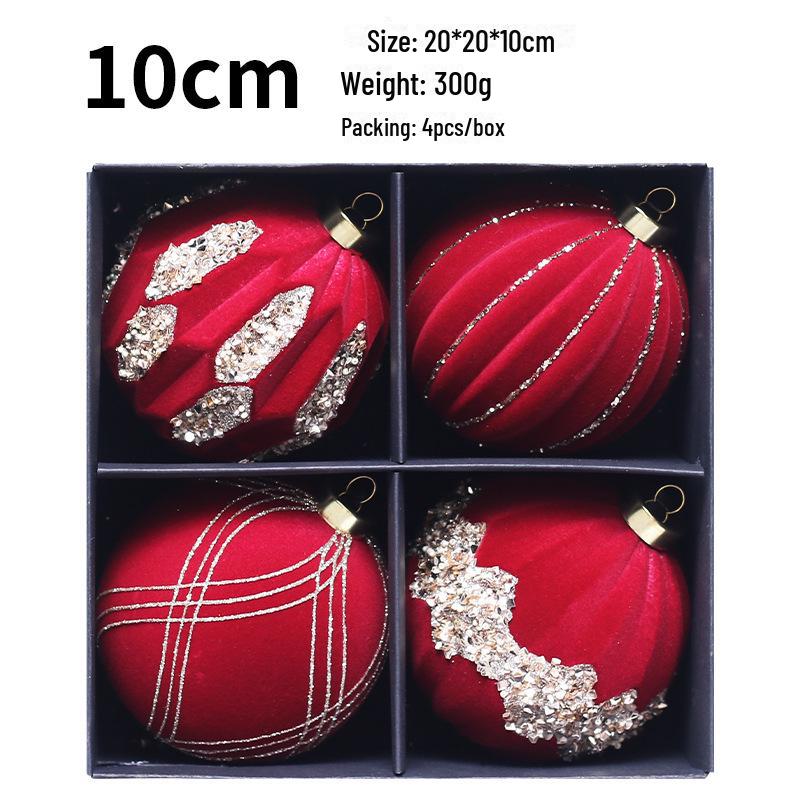 10 см елочные шары с бриллиантовым флокированием - набор из 4 шт.