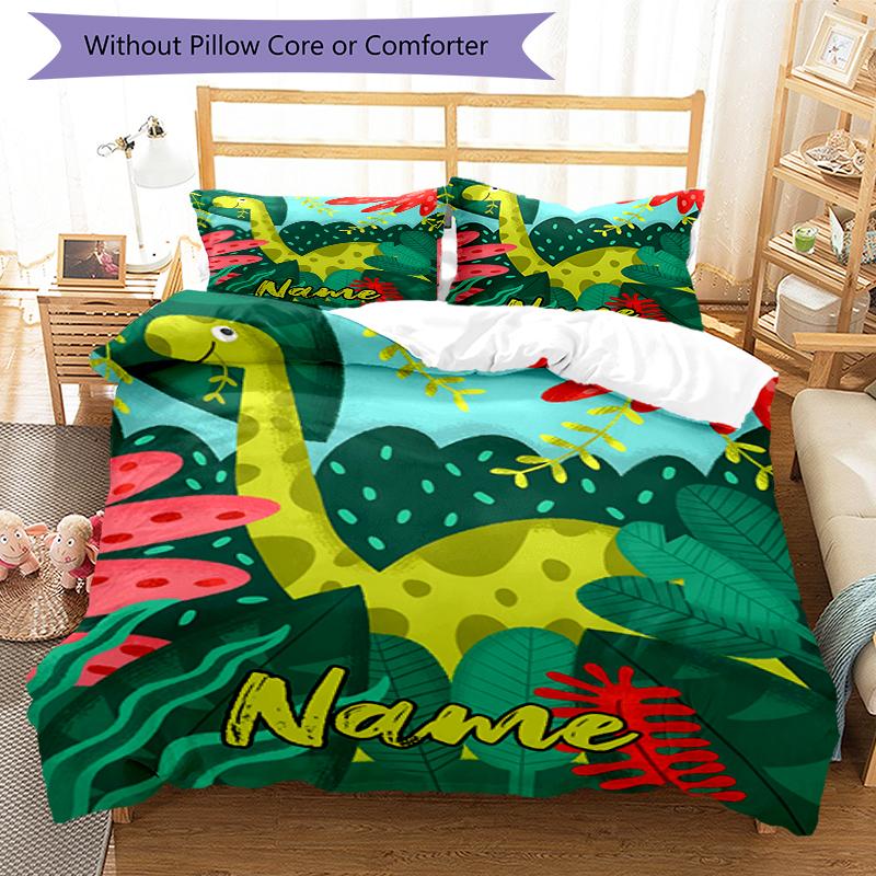 3pcs Custom Name Dinosaur Bedding Set Duvet Cover Closure Includes 1 Duvet Cover & 2 Pillowcases, Soft and Comfortable for All Seasons.