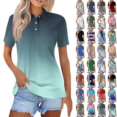 Женская модная повседневная рубашка с короткими рукавами и принтом с лацканами, женские топы на пуговицах