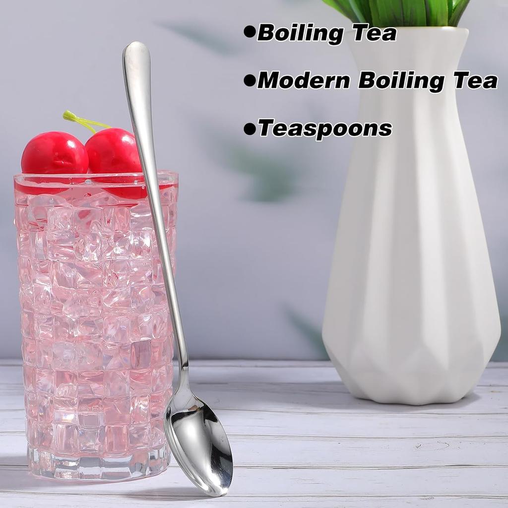 4Pcs Teaspoons, Stainless Steel Iced Tea Spoons, Long Spoons For Stirring, Stainless Steel Large Tablespoons, Metal Cutlery Spoon, Long Handle Iced