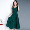 Summer Waist Cinching Slimming and Slimming Temperament Mid To Long A-level Round Neck Plus Size Loose Women's Dress