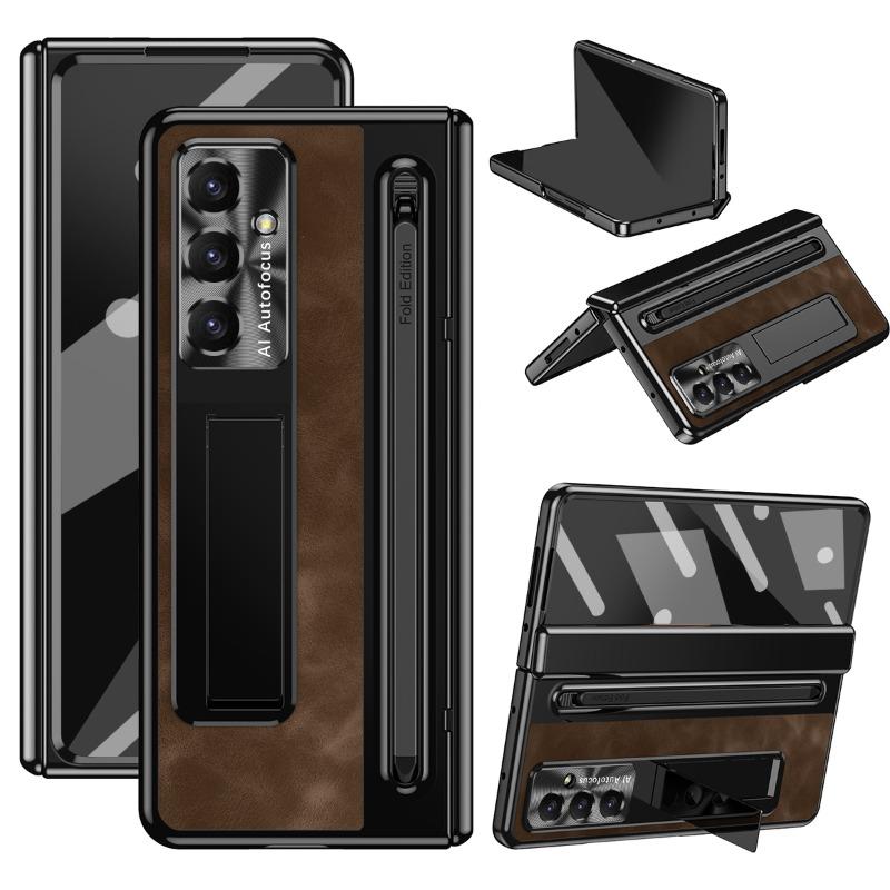 Роскошный темно-ретро чехол из ПУ-кожи для Samsung Galaxy Z Fold 7 6 5 4 3 с слотом для стилуса, защитой шарнира и подставкой