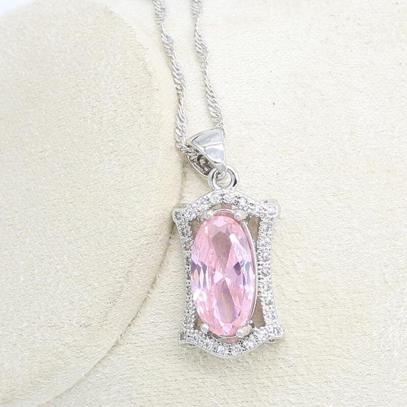 WPAITKYS Свадебные комплекты украшений для женщин, серьги розового и серебряного цвета с цирконием, кольцо, ожерелье, браслет