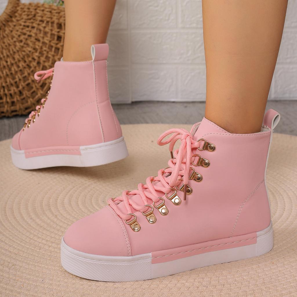 Мода модные высокие плоские кроссовки для женщин легкие спортивные туфли на шнуровке женские 2024 трендовые розовые повседневные кроссовки из искусственной кожи 36-43