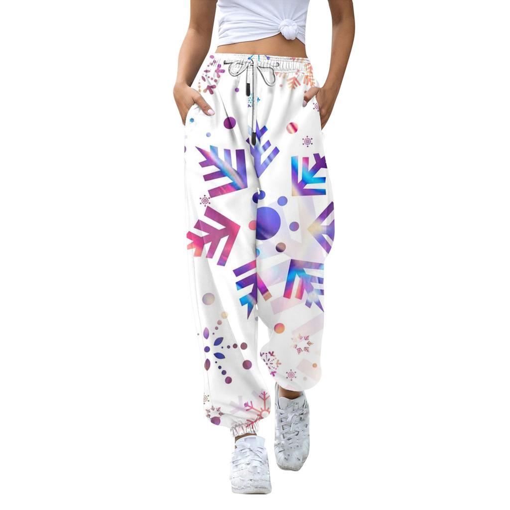 Женские повседневные модные рождественские принтованные повседневные спортивные брюки с эластичной талией и завязками на шнурке