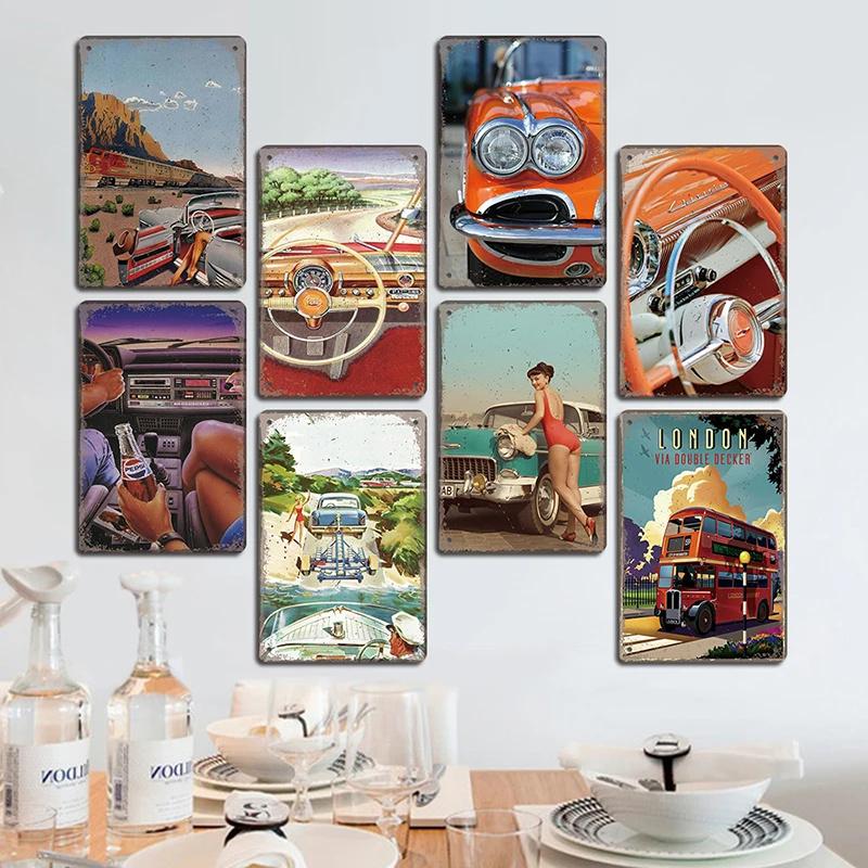 Винтажный папин автомобильный плакат с автобусом, ретро металлические таблички, знаки Гран-при, автомобильная металлическая жесть, гараж, бар, паб, клуб, домашний декор стены
