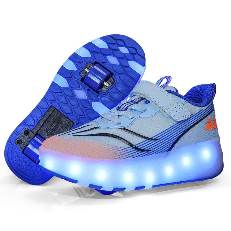 Самоходные роликовые коньки, четырехколесная студенческая версия с колесами, обувь, детские роликовые коньки, выдвижные двухколесные кроссовки на липучках