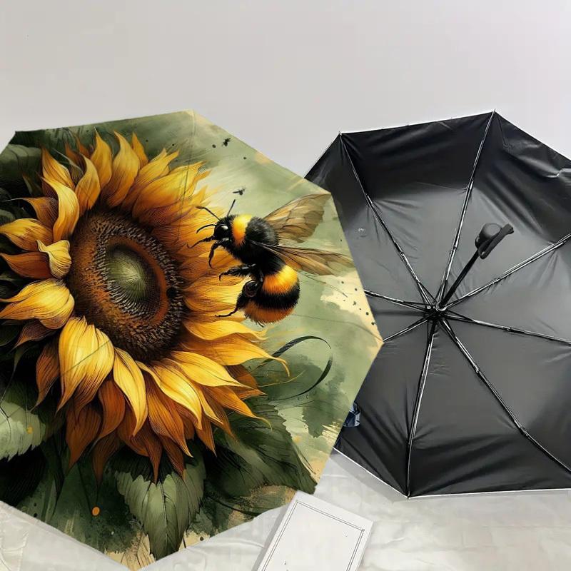 1PC Sunflower Bee Umbrella-8-Rib Reinforced Portable Folding Travel Suitable for All Seasons Outdoor Daily Use-H0329