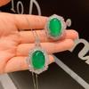 Jewelry Dan-Shaped Chalcedony Plain Surface Full Diamond Inlaid Ring Pendant Set Main Stone 15 * 20
