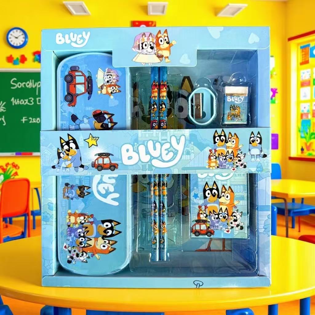 Bluey Portable Stationery Set Gift Box Kids School Supplies With Crayons For Toddlers Primary Students Birthday Christmas Gift