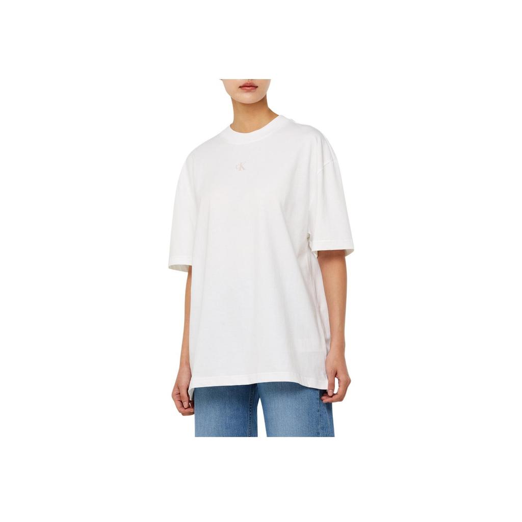 Calvin Klein Reflective Pattern Solid Color Short Sleeve T-Shirt Unisex Tops White J400399-YAF
