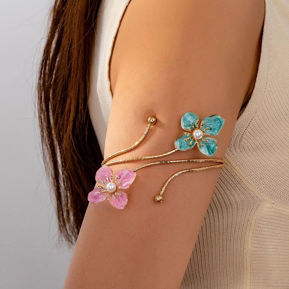 Bohemian Open Arm Bangle Drip Oil Armband Exquisite Flower Bracelet Hand Jewelry