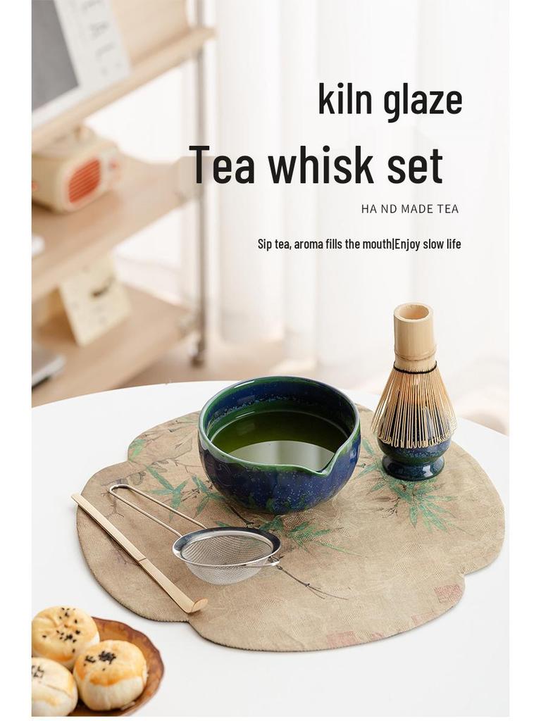 Handmade Japanese Matcha Ceramic Tea Bowl and Bamboo Whisking Tool
