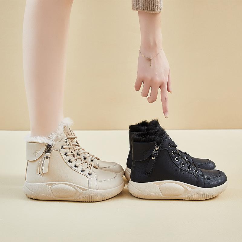 Зимние теплые сноубутсы для женщин, нескользящие кроссовки на массивной платформе с подкладкой из искусственного меха, шнуровка, теннисные туфли для ходьбы, женские удобные короткие ботильоны