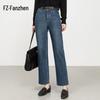 Fanzhen Women's High-Waist Straight-Leg Frayed Cropped Jeans
