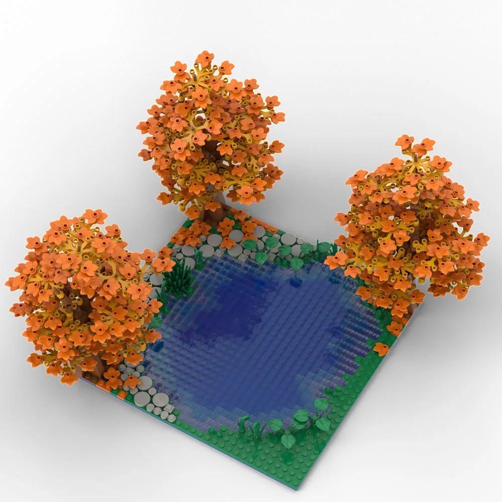Buildmoc Креативный Клен и Озерный Лес Деревья Реки Природные Пейзажи Идеи MOC Строительные Блоки Игрушки для Детей Детские Подарки Игрушка