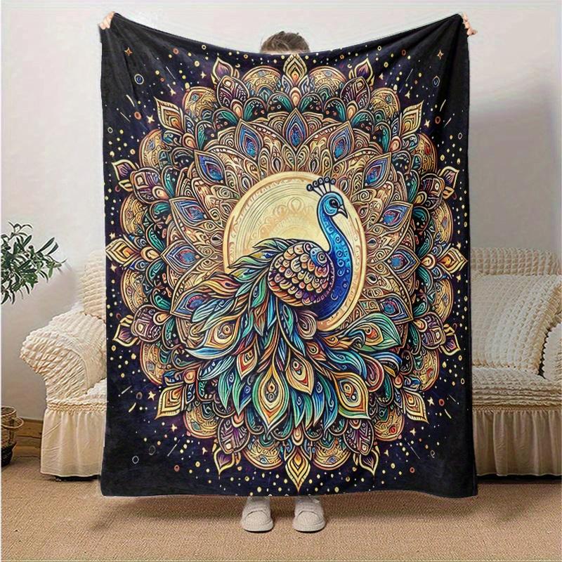 1pc Beautiful Peacock Blanket  Cute Movie Characters,Living Room, Travel, Camping, Car Blankets