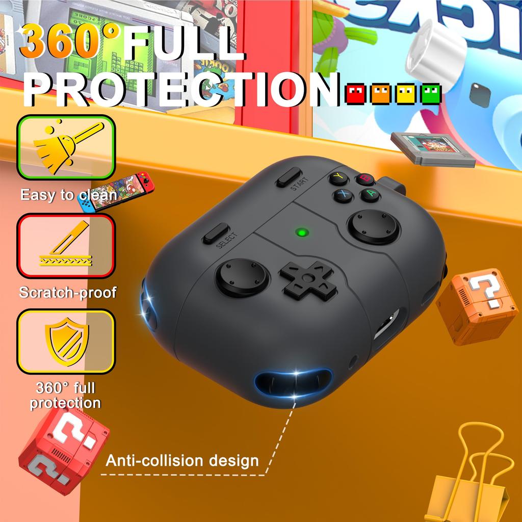 Для чехла для Airpods Pro 3 с брелоком Мягкий силиконовый защитный чехол-накладка с дизайном классической игровой консоли для Airpods Pro 3 (черный)