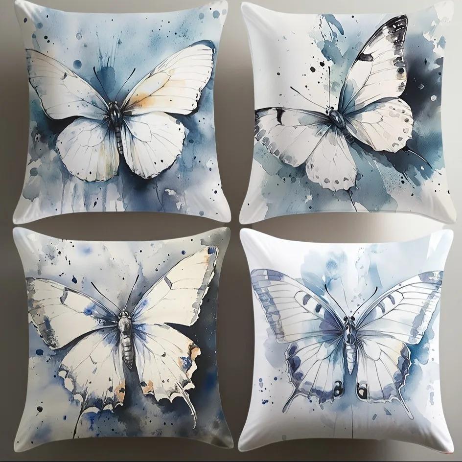 Watercolor Butterflies Pillowcase Decor Pattern Cushion Cover Suitable for Sofa Bedroom Car Pillow Cover