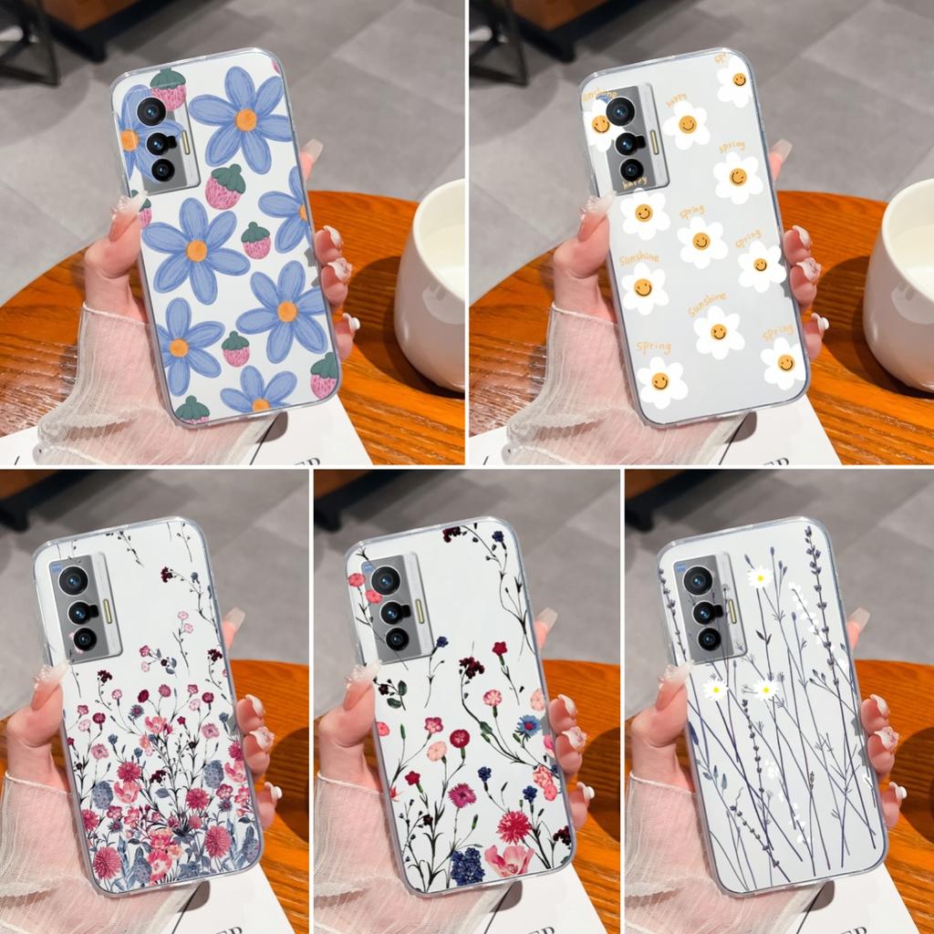 Cellphone Case For Vivo X70 X80 Pro Plus X200S X27 X21 X60 Beautiful Flower Pattern Transparent TPU Advanced Anti Slip Protective Shell For Vivo Cover