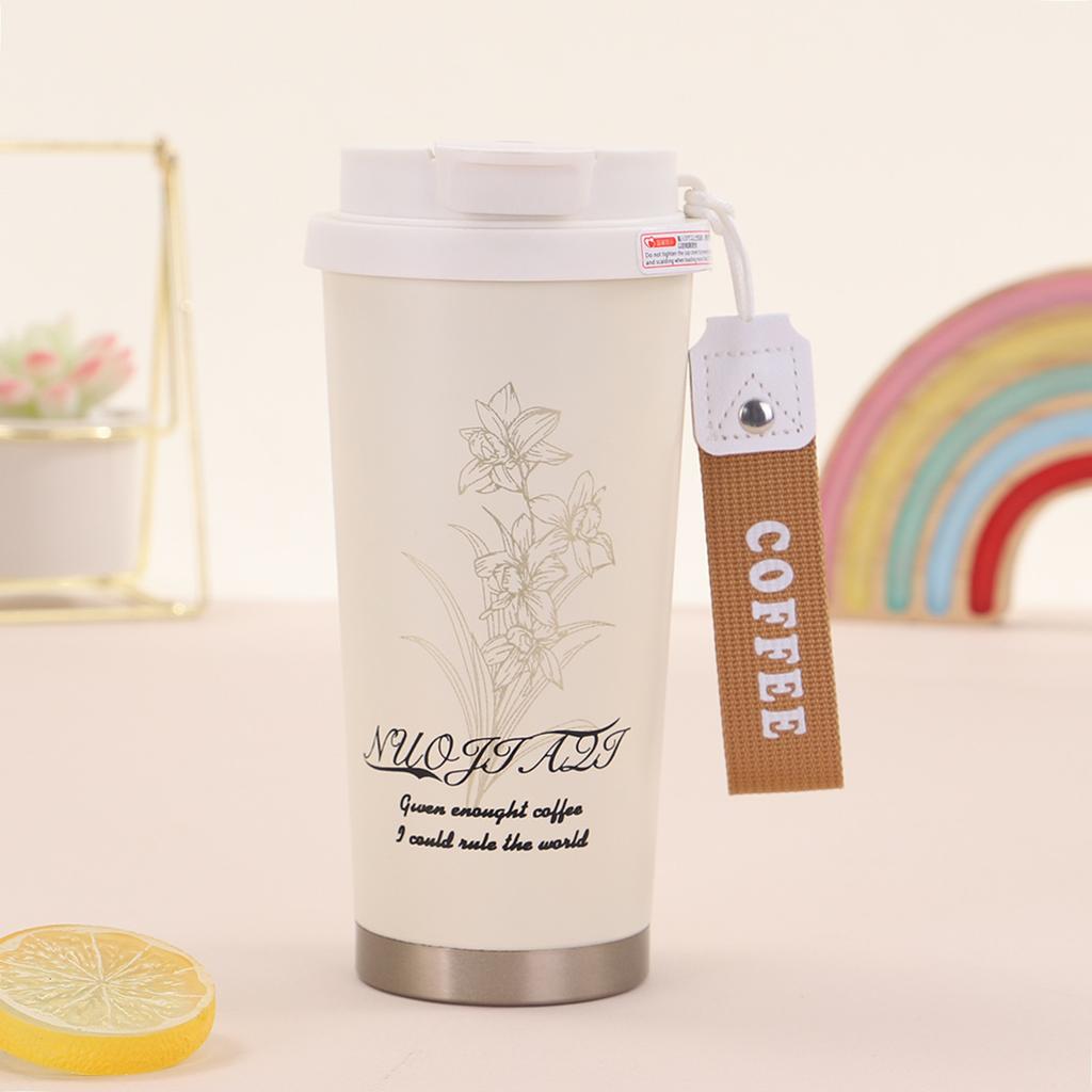 New Stainless Steel Thermos Cup High Appearance Level Bell Flower Portable Double Drink Coffee Cup Large Capacity Straw Cup