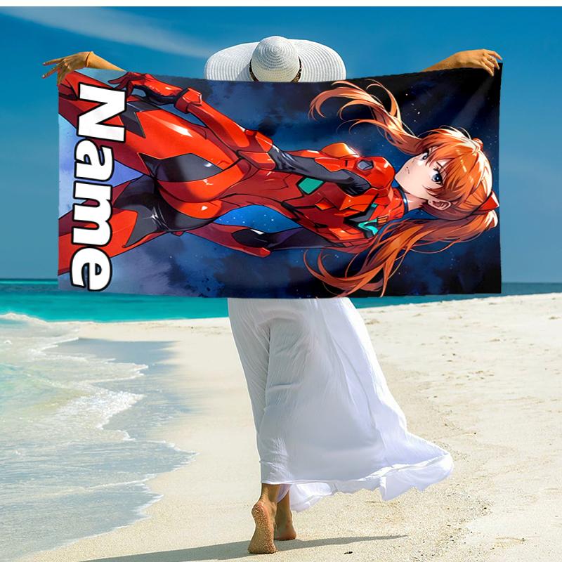 Personalized customized proof beach towel with Asuka Langley Soryu pattern - soft, absorbent, quick-drying, perfect swimming, camping&bathing