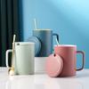 Контрастные цвета ins ветер скандинавская керамическая кружка простая с крышкой и ложкой бытовая чашка для воды кофейная чашка большой емкости