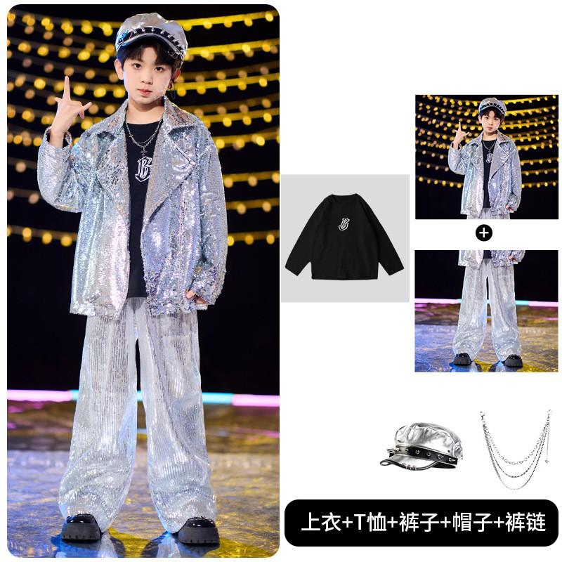 Kids Hip Hop Dance Outfit With Sequins Sparkle Set Stage Performance Boys Girls Street Costume
