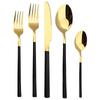 5Pcs Dinnerware Set Stainless Steel Tableware Set Knife Fork Spoon Dinner Set Black Gold Cutlery Set Kitchen Service for 6