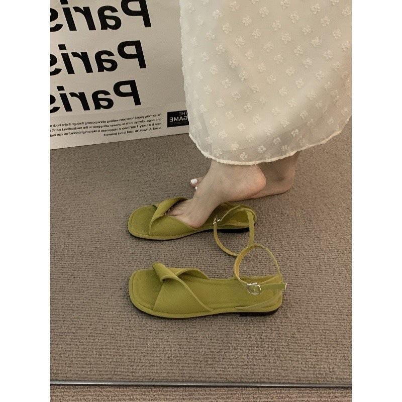 Fairy milky white open-toed sandals female flat-soled soft-soled vacation shoes
