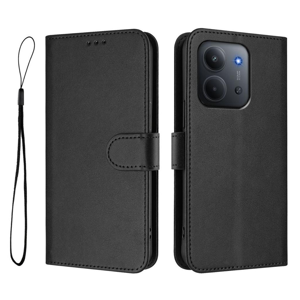 Для Xiaomi Redmi 15C 4G (171 мм) Чехол-кошелек с RFID-блокировкой, из телячьей кожи с текстурой, подставка, чехол для телефона со шнурком