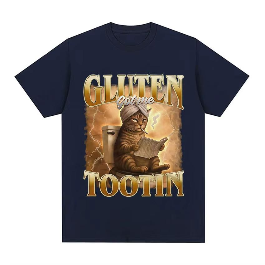 Funny Cat Shirt Gluten Got Me Tootin Meme TShirt Unisex Women Vintage Aesthetic Cotton T Shirts Fashion Oversized Clothing T Shirt