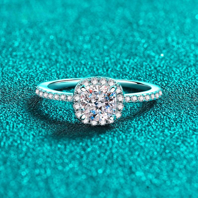 Женские сертифицированные кольца с муассанитом огранки «подушка» 1 карат, квадратный обручальный браслет с бриллиантом, созданный в лаборатории, стерлинговое серебро S925