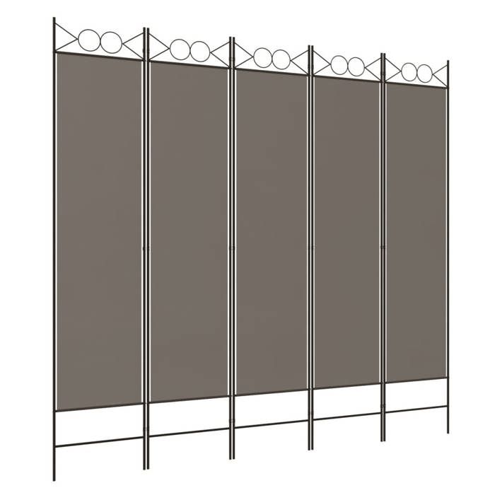 350156 vidaXL Room Divider 5 Panels Anthracite 200x200 Cm Fabric