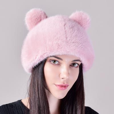Женская шапка из искусственной норки, осенне-зимняя, с искусственными волосами, с ушками панды, симпатичная крышка