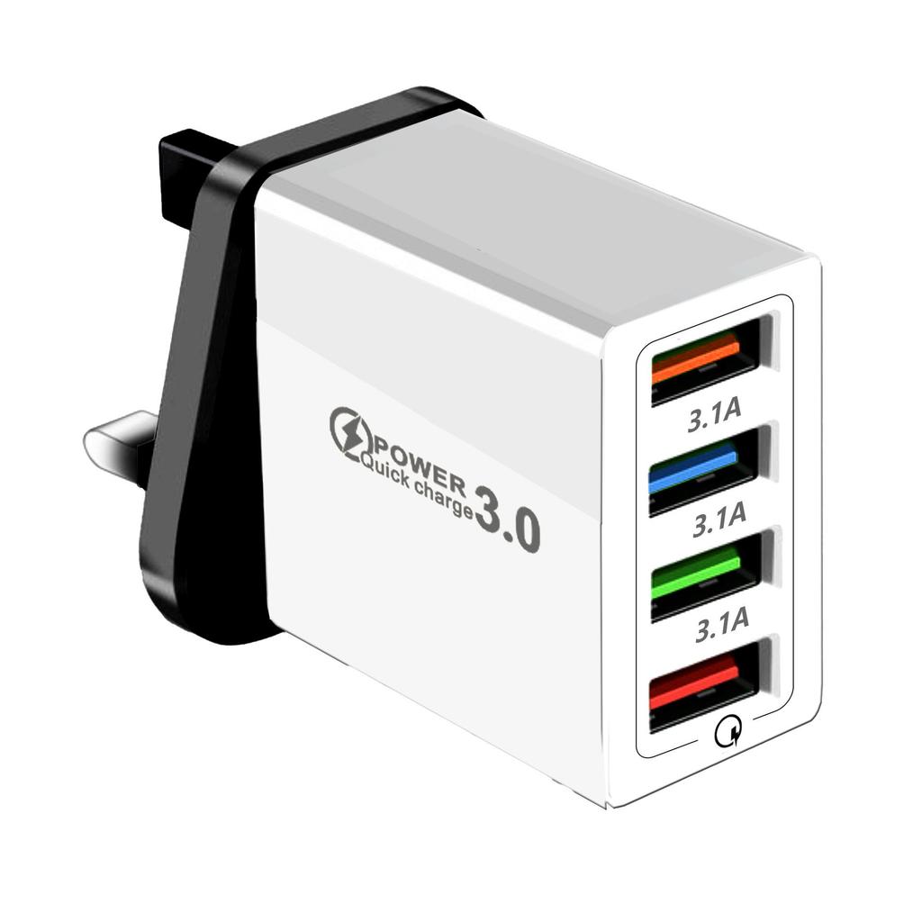 4-Port USB Power Adapter 5V 3A Multi-Port Charger for Mobile Phones