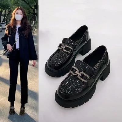 Женские туфли-лодочки, симпатичные туфли на платформе для женщин, кожаные повседневные туфли на блочном каблуке с круглым носком и толстым каблуком