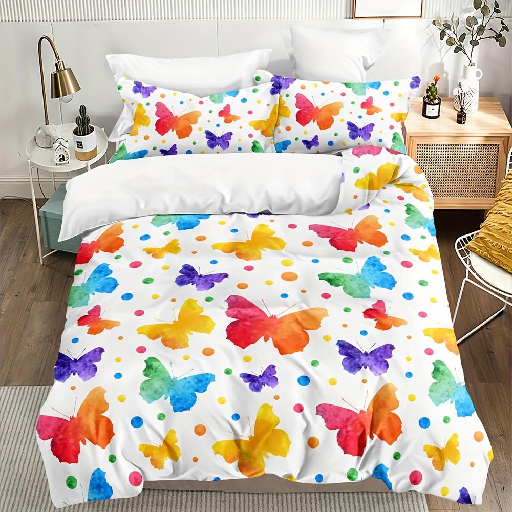 Butterfly Duvet Cover Twin Size Watercolor Bedding Set Butterfly Comforter For Girls Kids Teens 2 Pillowcases