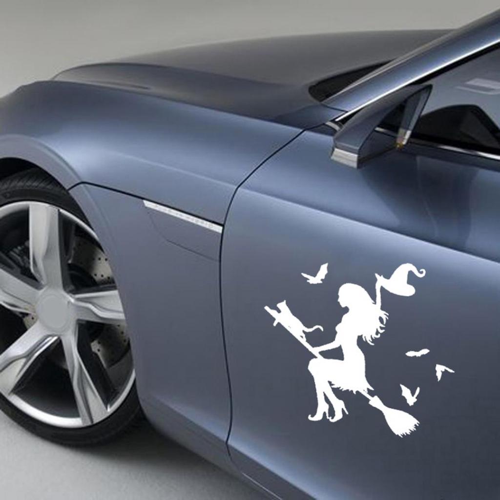 Witch On Flying Broom Car Auto Sticker Bumper Window Laptop Halloween DIY Decal